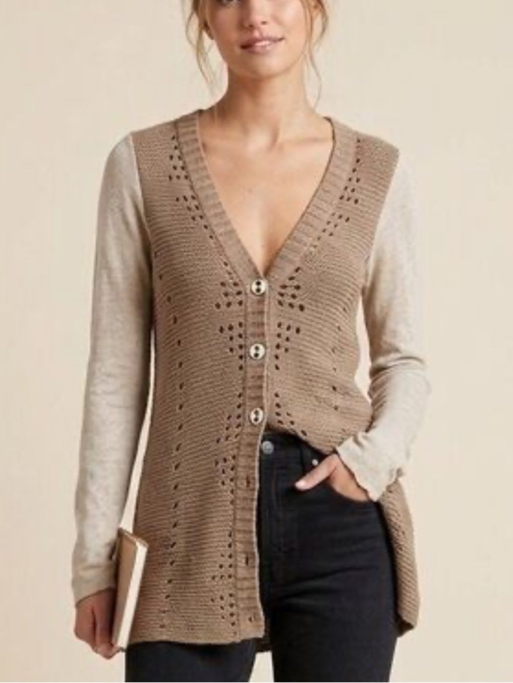 Free People Pinwheel Lace Back Cardigan Neutral Wool Blend Size XS